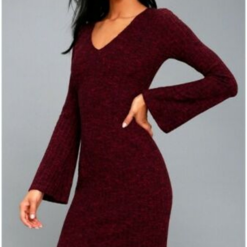 NWT Lulu's Heather Burgundy Red Bodycon Midi Dress